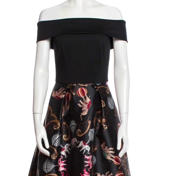 TED BAKER NWOT FLORAL DRESS off the shoulder black Size 0 - Picture 1 of 9